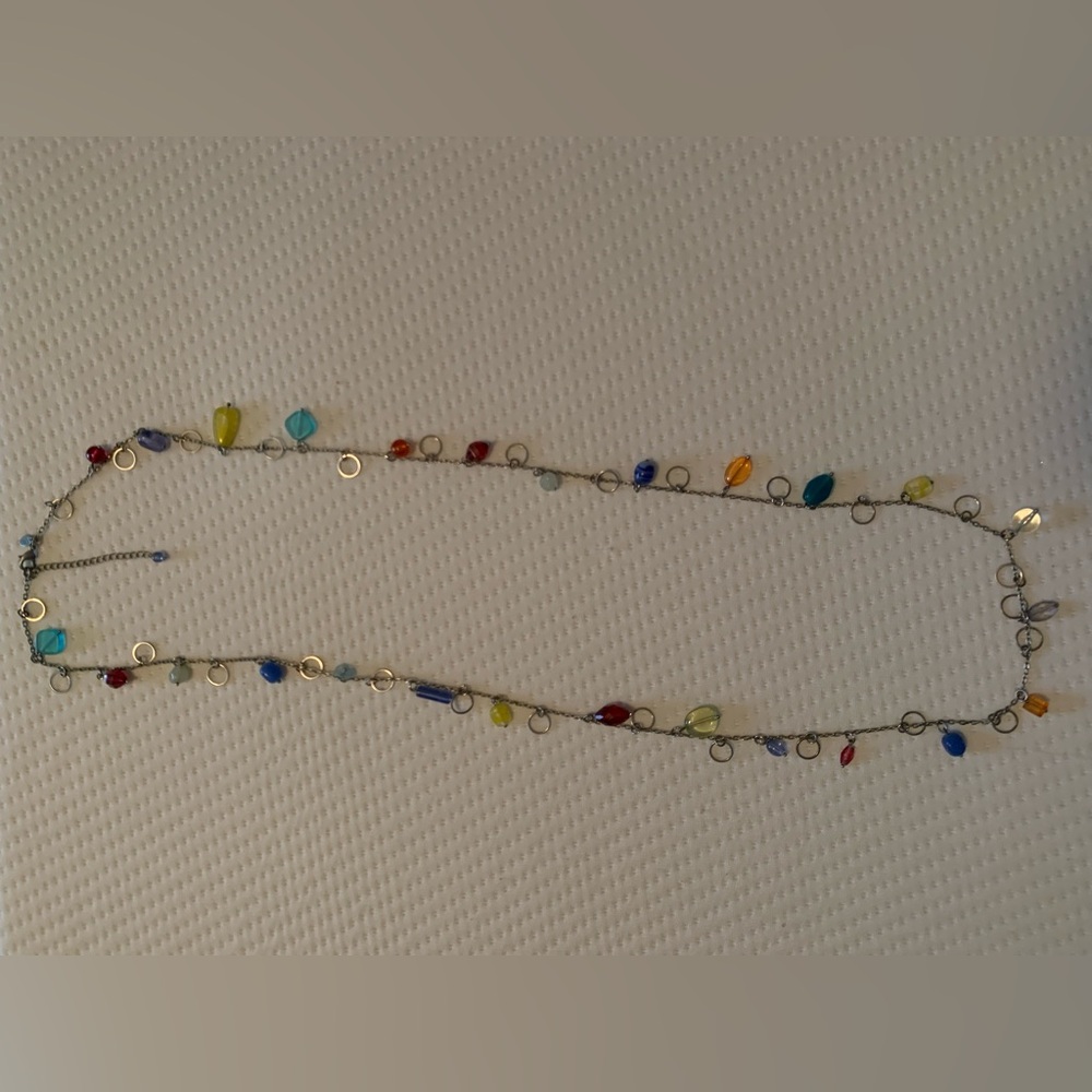 Red and Blue Beaded Necklace with Whimsical Design
